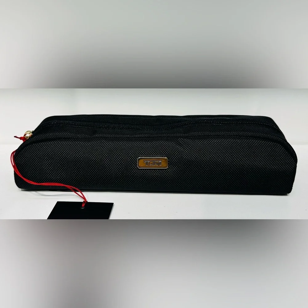 NWT Tumi Travel Accessory Zipper Cord Pouch Bag Black Gold Tone Hardware